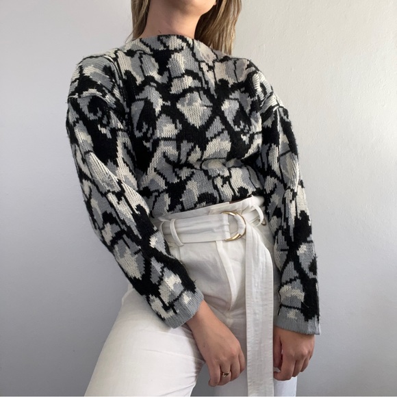 Vintage 90s mock boat neck knit sweater chunky & thick - Picture 2 of 4